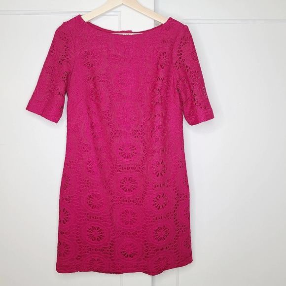 Adrianna Papell Crochet Shift Dress Berry Pink - Picture 2 of 6